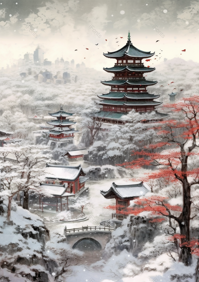 全景国画手绘大寒节气国风意境风景插画背景,插画/手绘图,插画/手绘图库,插画/手绘图下载,插画/手绘